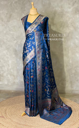 Dark Blue Banarasi Satin silk Saree - PBRKIV2D