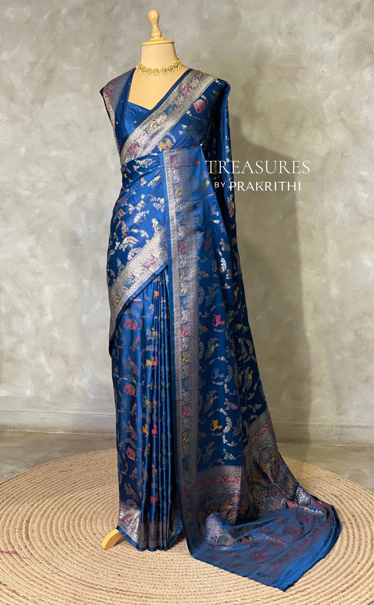 Dark Blue Banarasi Satin silk Saree - PBRKIV2D