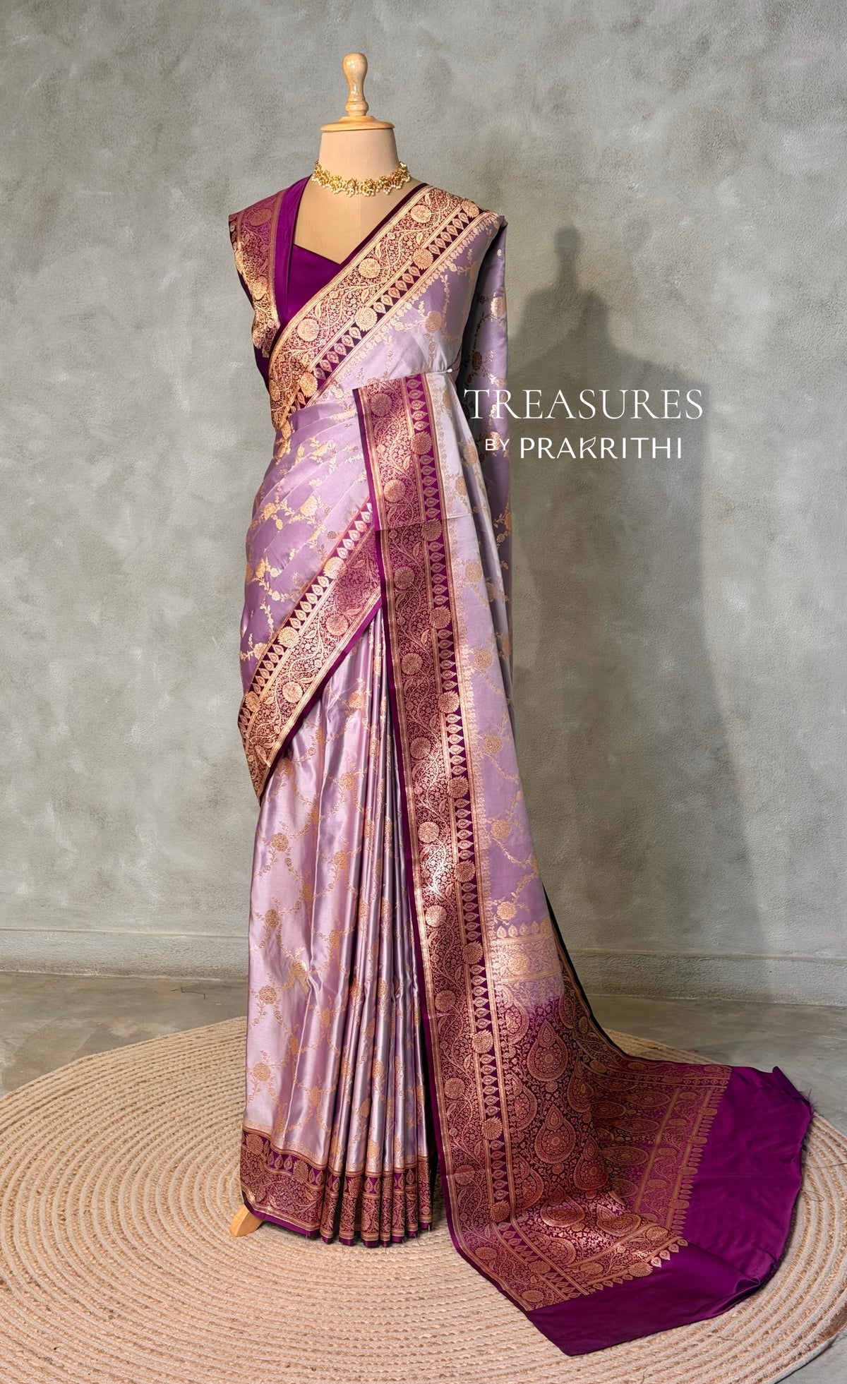 Lavender and purple  Banarasi mashru katan silk saree - PRAZ9
