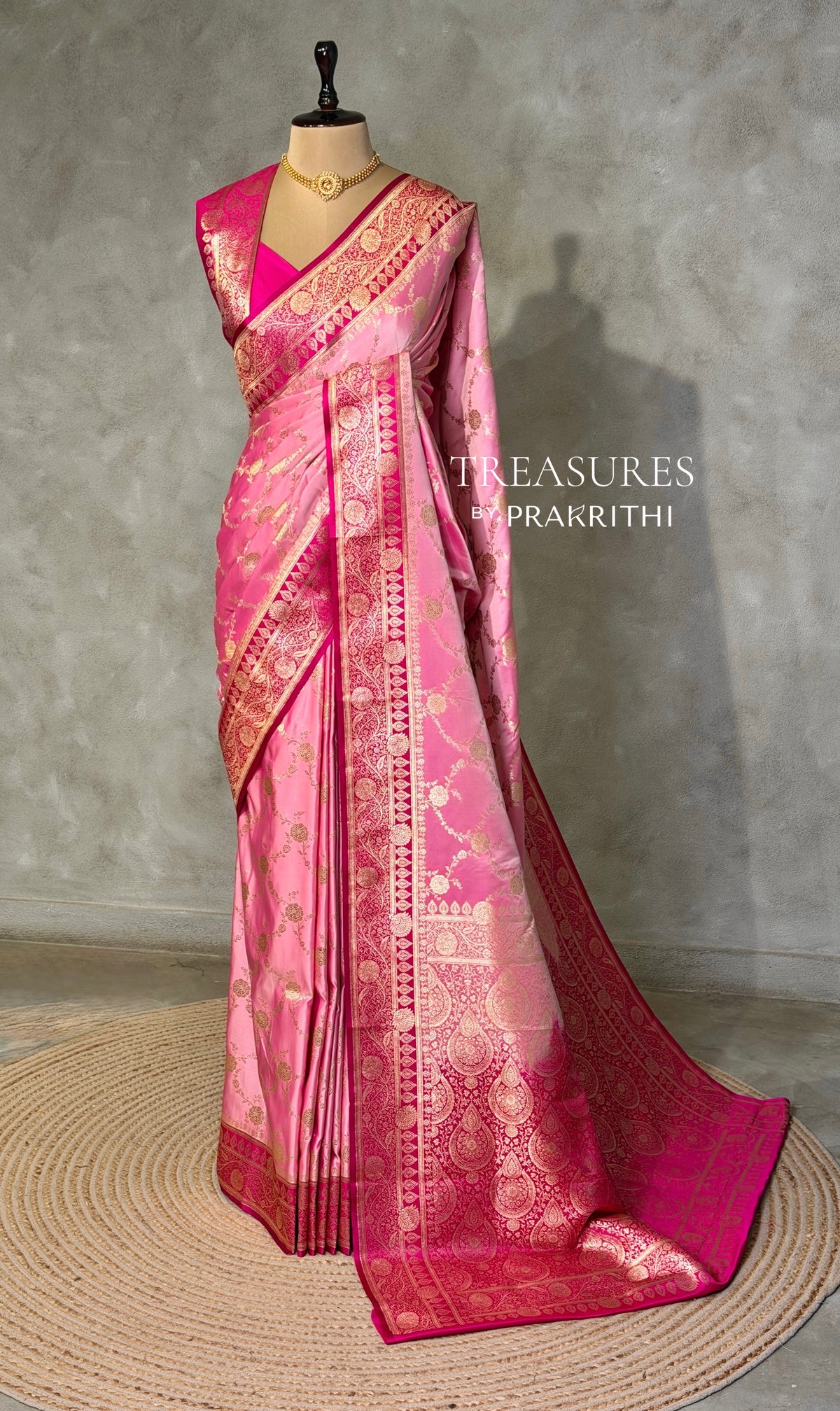 Pink and rani Pink  Banarasi mashru katan silk saree - PRAZ9A