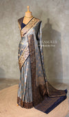Grey and Dark blue Banarasi mashru katan silk saree - PRAZ9B