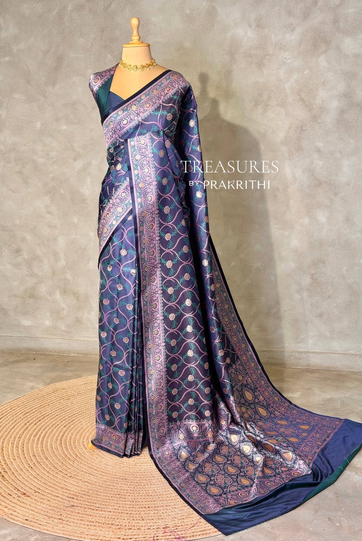 Blue Banarasi mashru katan silk saree - PRAZ10
