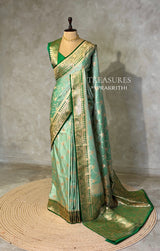 Light and Dark green Banarasi mashru katan silk saree - PRAZ9D