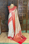 Sandal and Red khadial tissue Banarasi silk saree - RAZ5NA