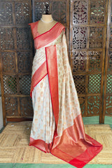 Sandal and Red khadial tissue Banarasi silk saree - RAZ5NA