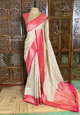 Sandal and Rani Pink khadial tissue Banarasi silk saree - RAZ5NB