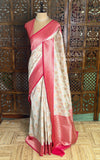 Sandal and Rani pink khadial tissue Banarasi silk saree - RAZ5ND