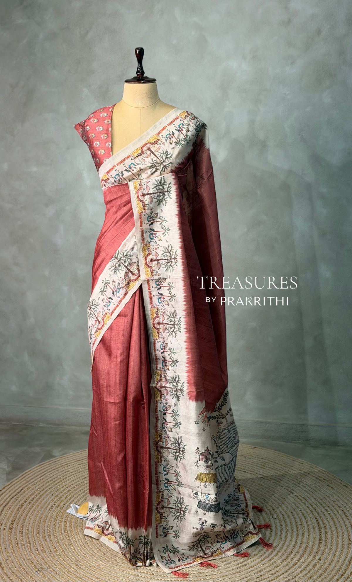Brick shade Tusser Silk saree- PBR33T6