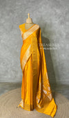 Yellow pure satin Banarasi silk saree - PRAZ8B