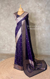 Navy Blue pure satin Banarasi silk saree - PRAZ8D