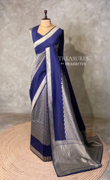 Navy Blue katan Banarasi silk saree - PRAZ9C