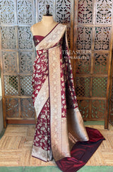 Deep Maroon pure katan Banarasi silk saree - PBRKATAN2