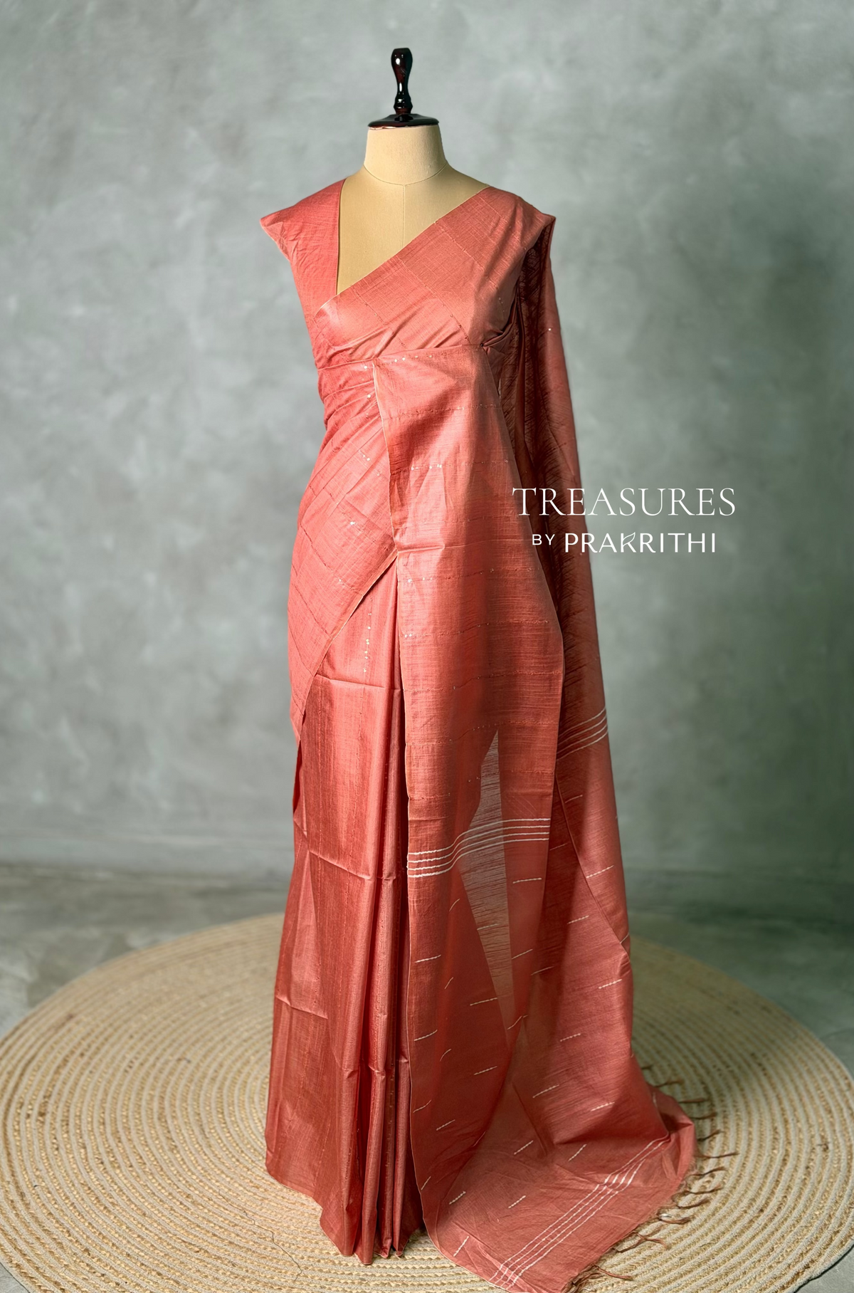 Dark Peach Soft semi Tusser Silk saree- PBR33T18D