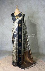 Off white and black tusser silk saree - PBRSS1C