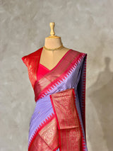 Lavender and Red Silk saree - PBRZU8