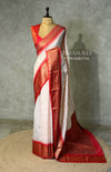 Off white and Red Silk saree - PBRZU8A