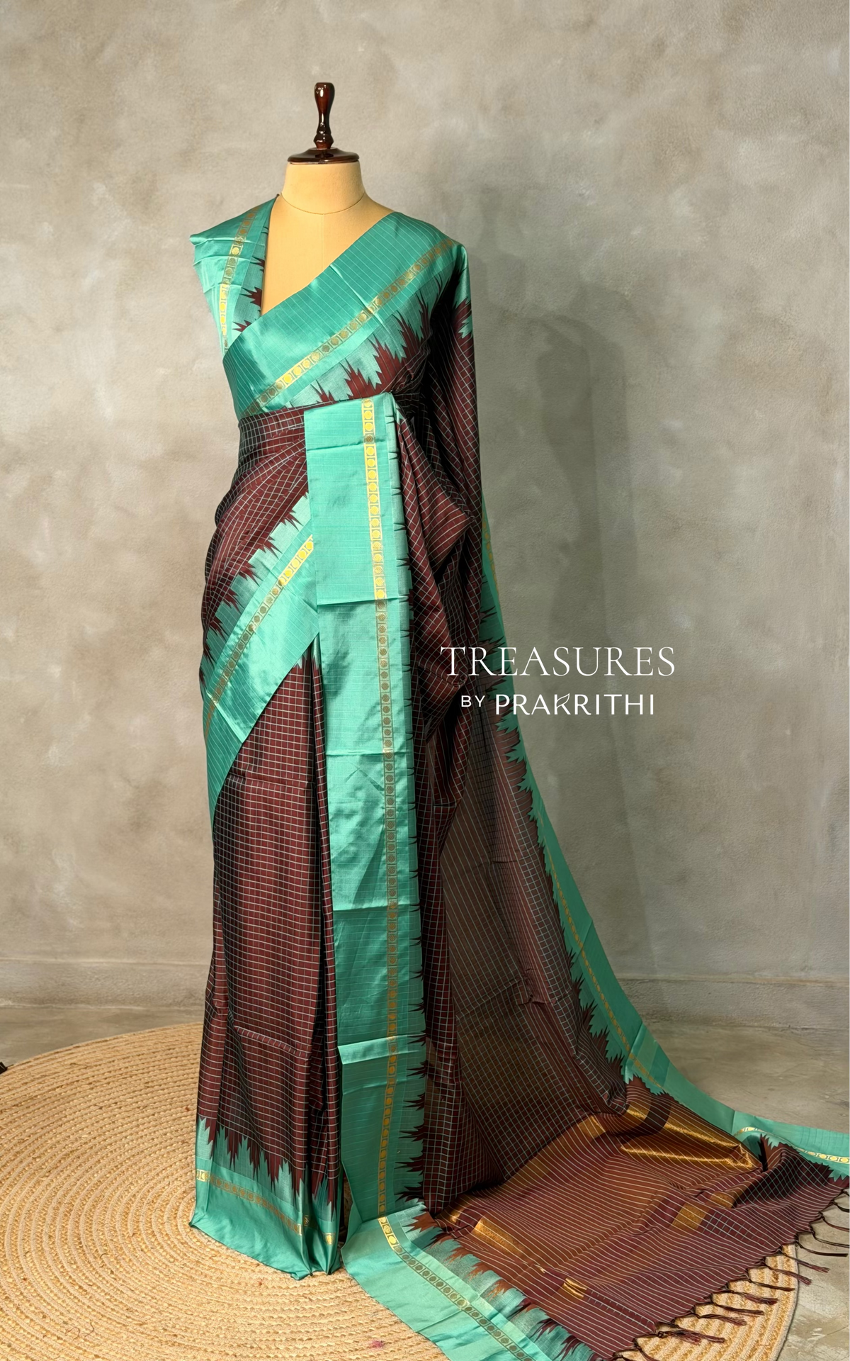 Brown and Aqua blue Banarasi silk saree -PIH70