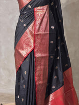 Black and Red Silk saree - PBRZU7A