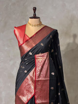 Black and Red Silk saree - PBRZU7A