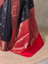 Black and Red Silk saree - PBRZU7A