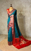 Peacock blue and Red Silk saree - PBRZU7