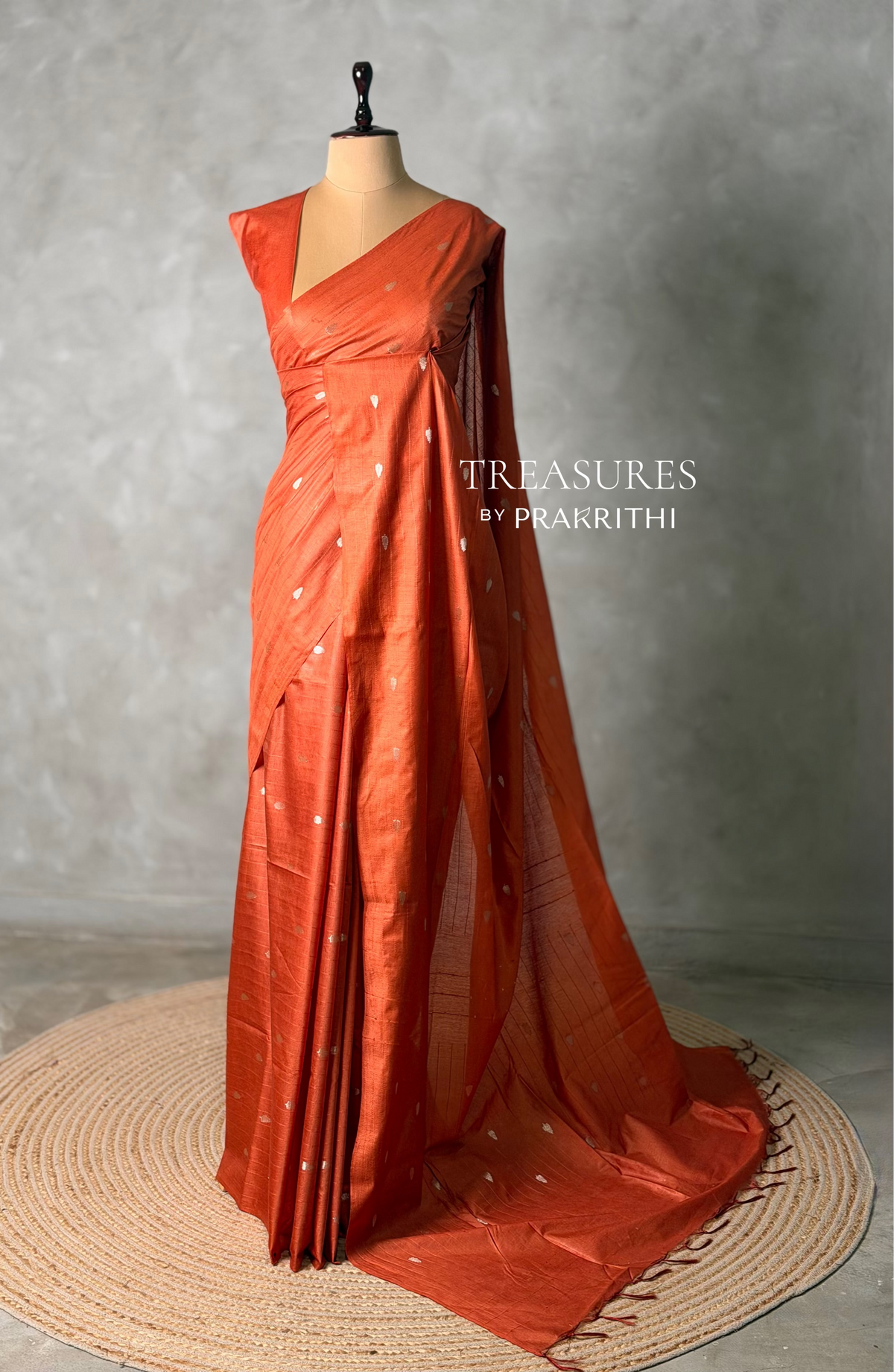 Rust orange Soft semi Tusser Silk saree- PBR33T18G