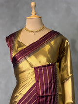 Gold and maroon tissue banarasi Saree - PFAZ25