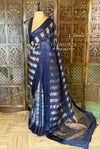 Dark Blue Banarasi Crape silk saree - PBRHC3B