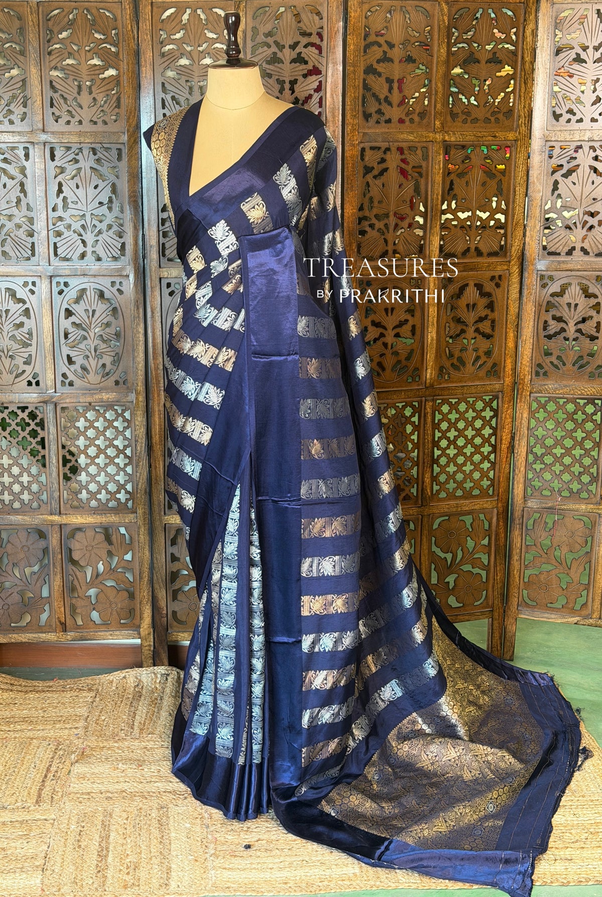 Dark Blue Banarasi Crape silk saree - PBRHC3B