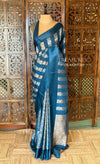 Teal Blue Banarasi Crape silk saree - PBRHC3D