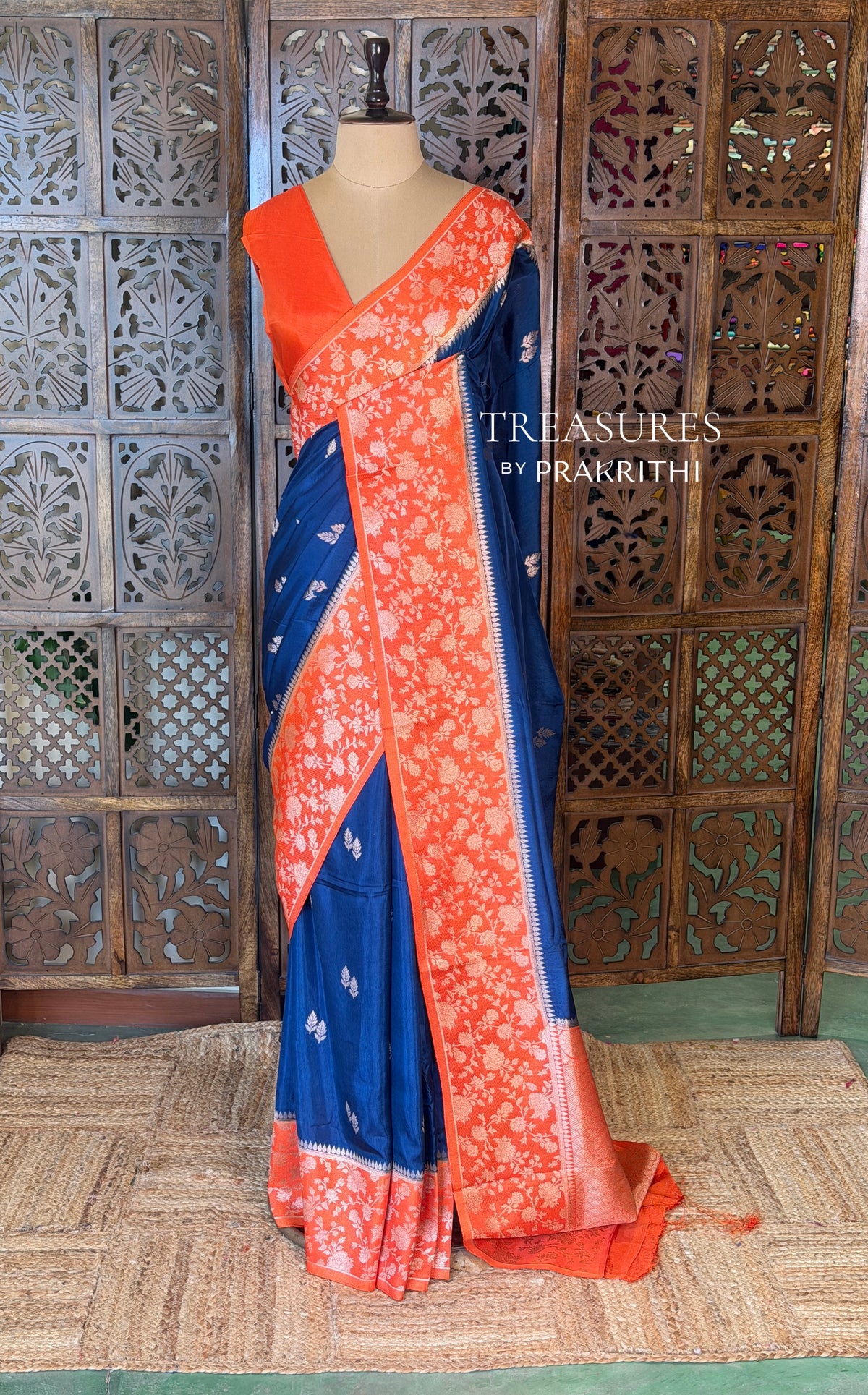 Blue and Orange Banarasi viscose silk saree - PBRHD5A