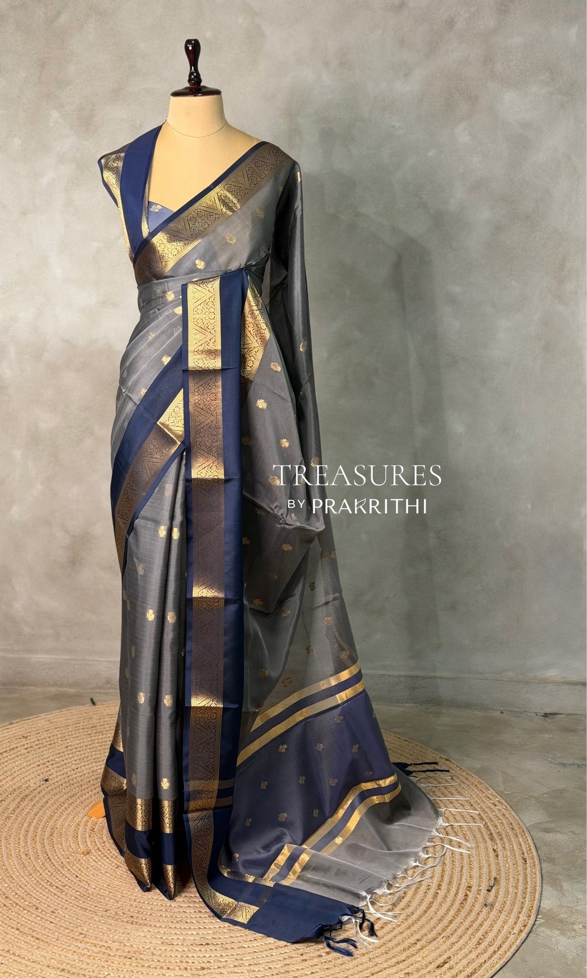 Grey and blue Banarasi silk saree -LZ10A