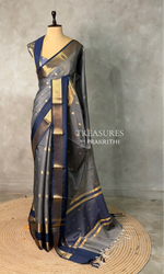 Grey and blue Banarasi silk saree -LZ10A