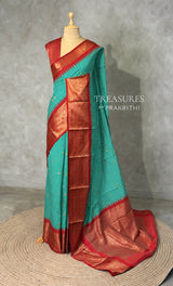 Aqua blue and Red Silk saree - PBRZU8E