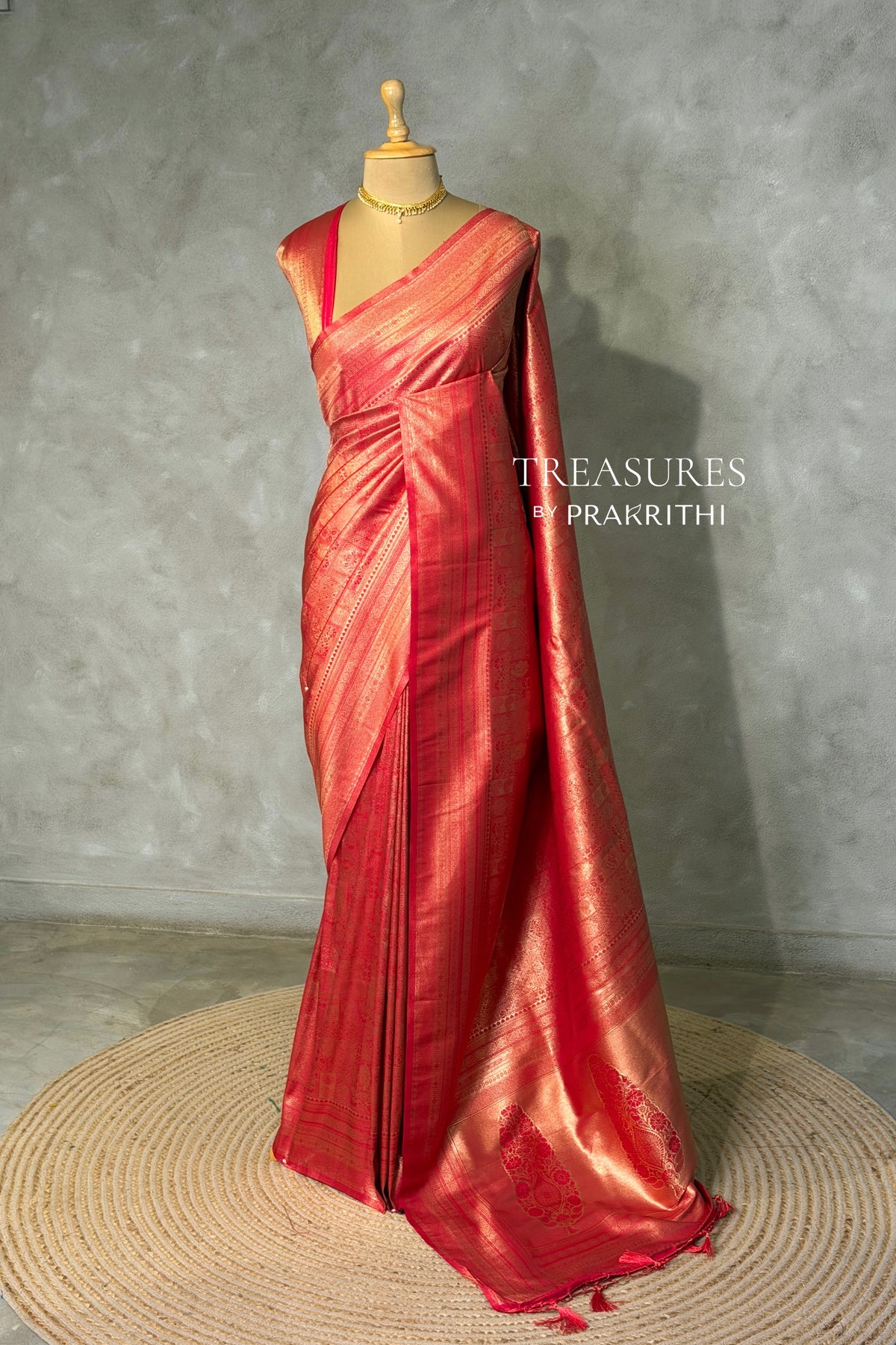 Reddish Peach Banarasi silk Saree - PBRATH7B