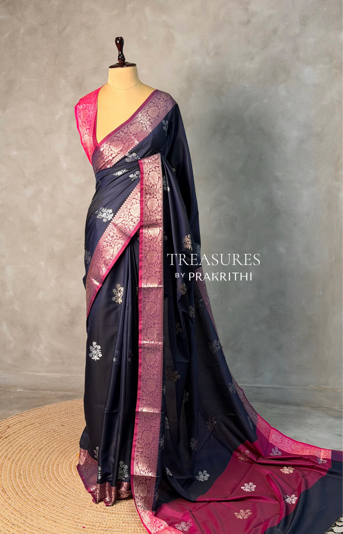 Navy blue and magenta Banarasi silk saree -LZ11C