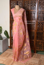 Peach and goldorganza silk saree- PBR43E