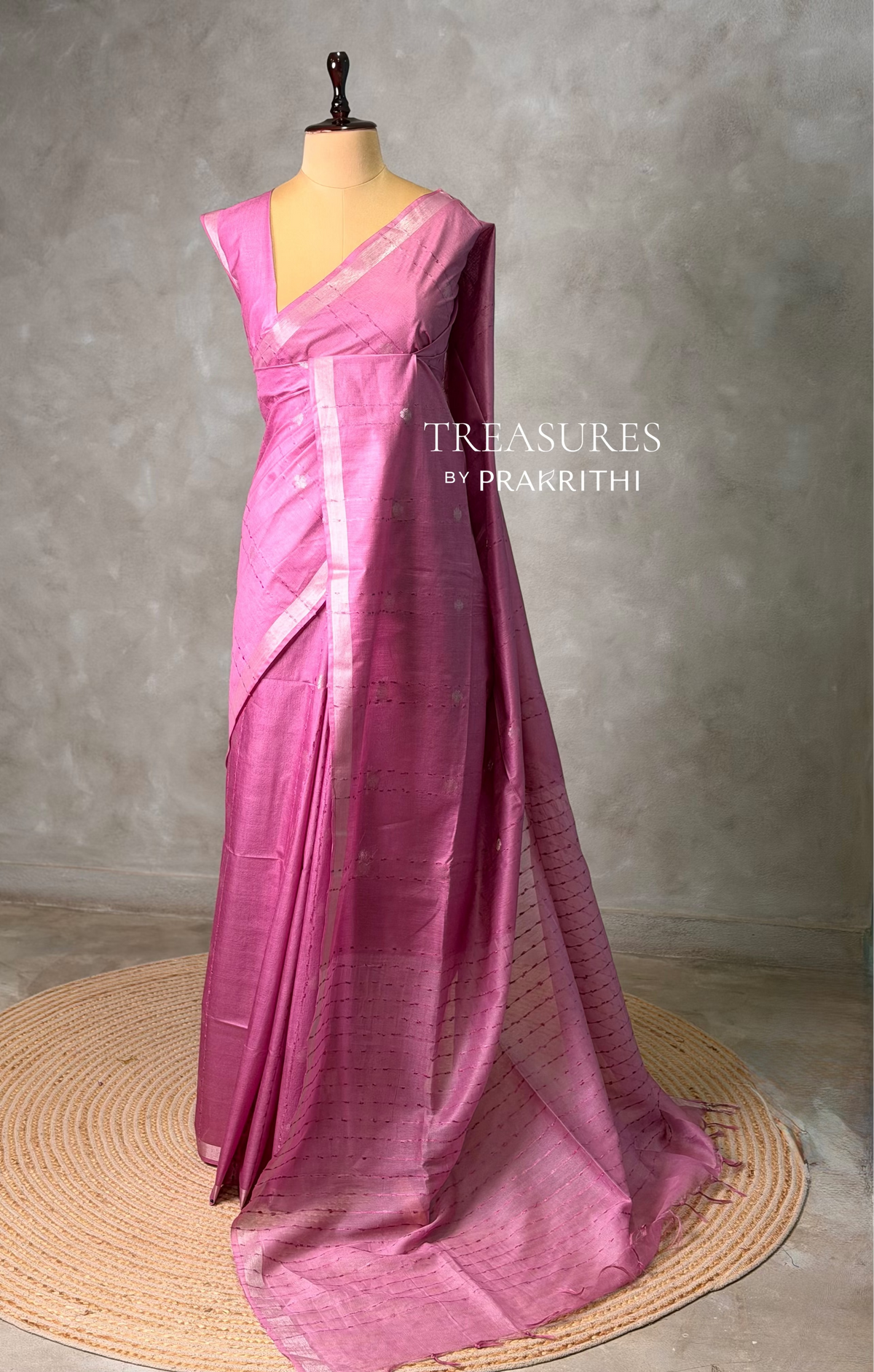 Lilac pink Soft semi Tusser Silk saree- PBR33T18M