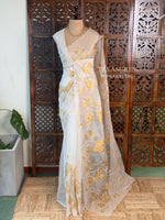 sandal and goldorganza silk saree- PBR43G