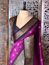 Magenta and black Silk saree - PBRZU12C