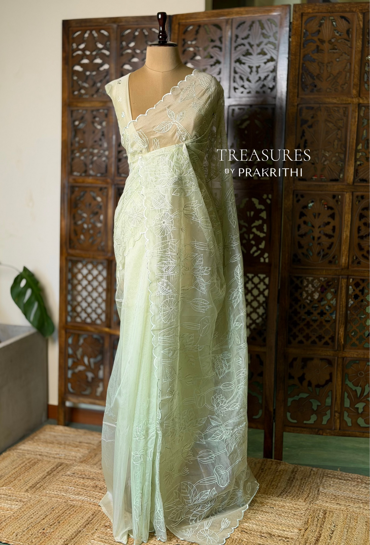 Pastal green organza silk saree- PBR43