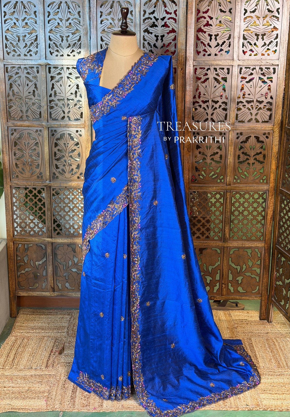 Royal blue Pure Blue Raw Silk Saree - PBRRAW1