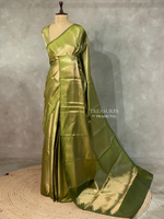 Parrot green Temple border brocade banarasi silk saree - PIH31A