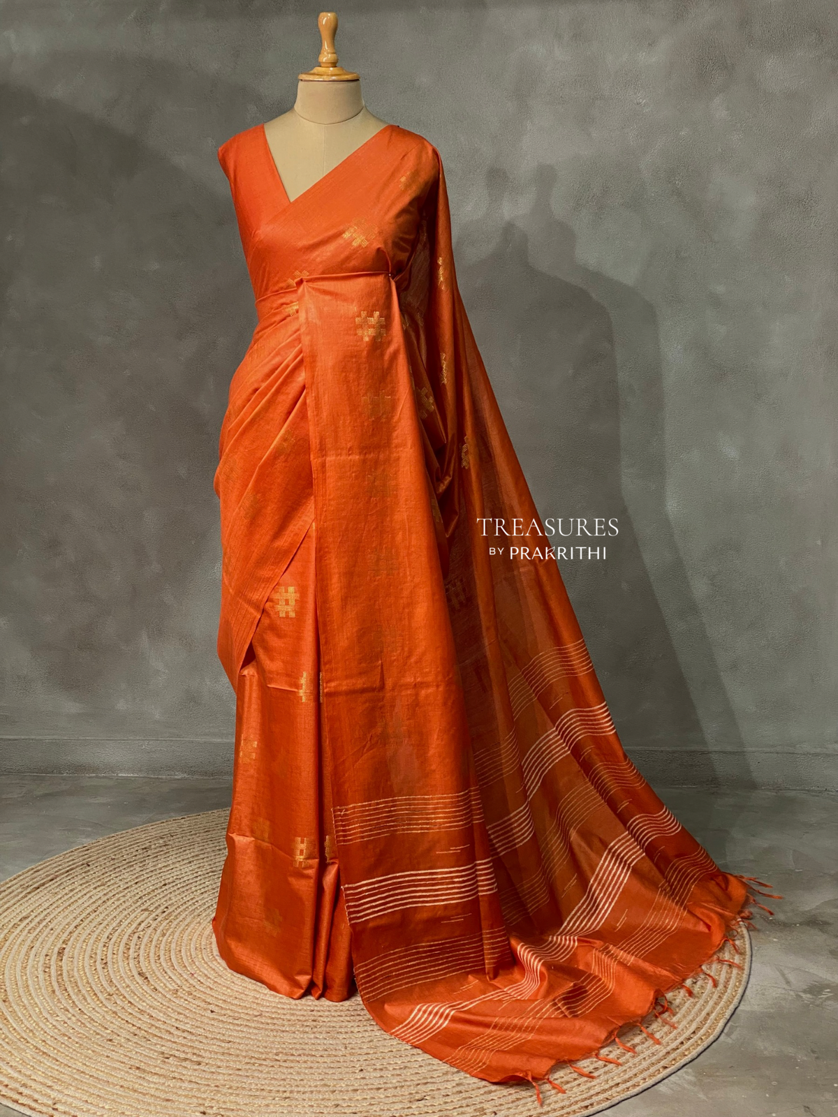 Orange Tusser silk saree -SOT3
