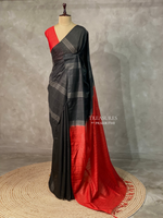 Black and Red Tusser silk saree -SOT5