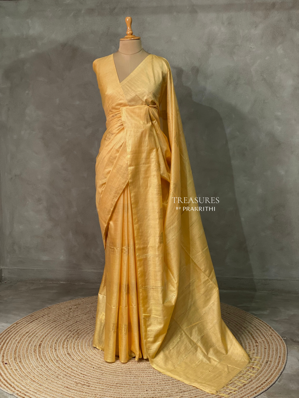 Pastal yellow Tusser silk saree -SOT1