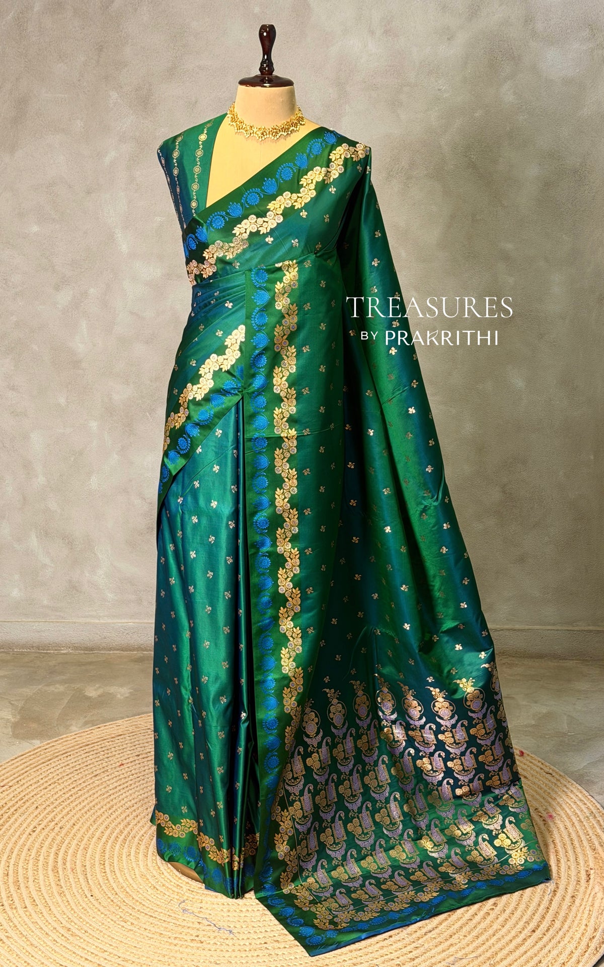 Peacock Green Pure mashru Satin Banarasi silk saree - PRAZ13A