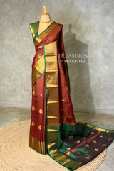 Brown and Green semi kanchipuram soft silk saree - PSSN204