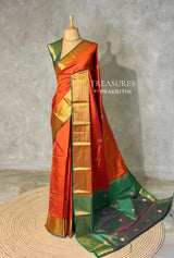 Rust Orange and Green semi kanchipuram soft silk saree - PSSN205