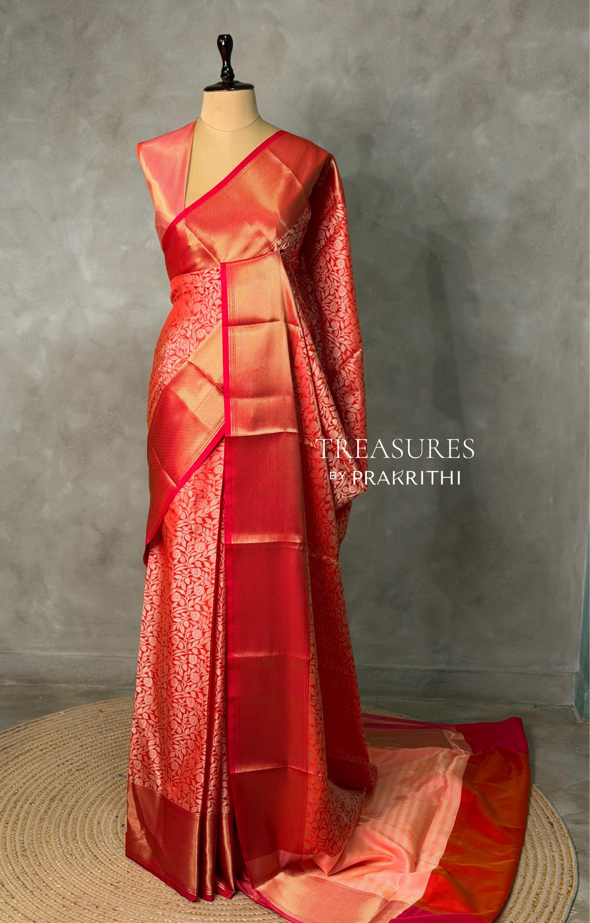 Peach and Red Banarasi silk saree -LZ12A